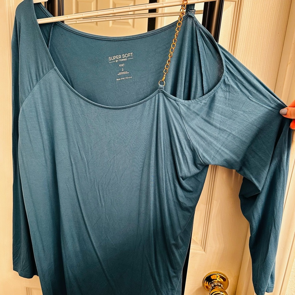 Torrid Teal Cold Shoulder Blouse